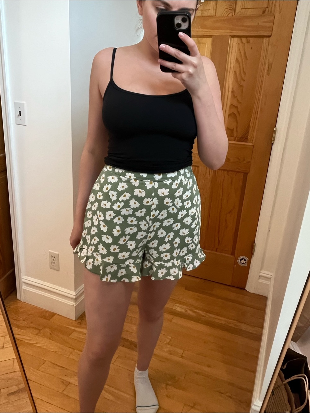 Lush Olive Green Floral Ruffle Hem Shorts
